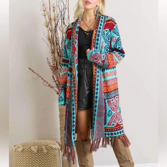 #52New Aztec Tribal Boho Western Ski Montana Cardigan Sweater Southwest Coat - Picture 3 of 13